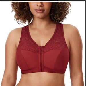 Dalimira Women's Lace Front-Closure, Full Figure Racerback, No underwire Bra